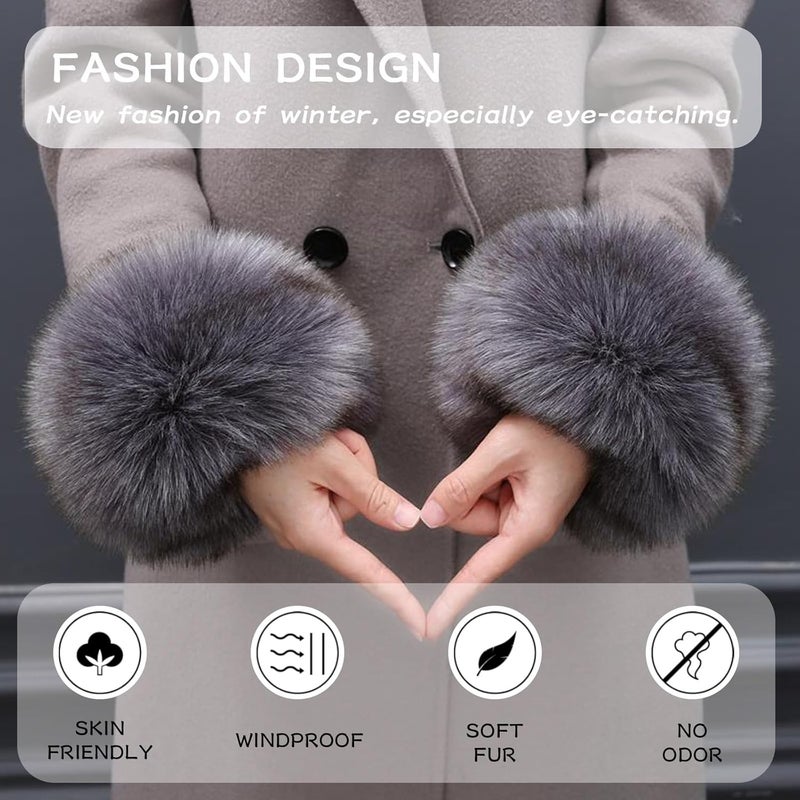 Peecabe Winter Women Fuzzy Arm Warmers Girls Faux Fur Short Wrist Cuffs Fluffy Soft Wrist Cover Ankle Warmer - Image 2